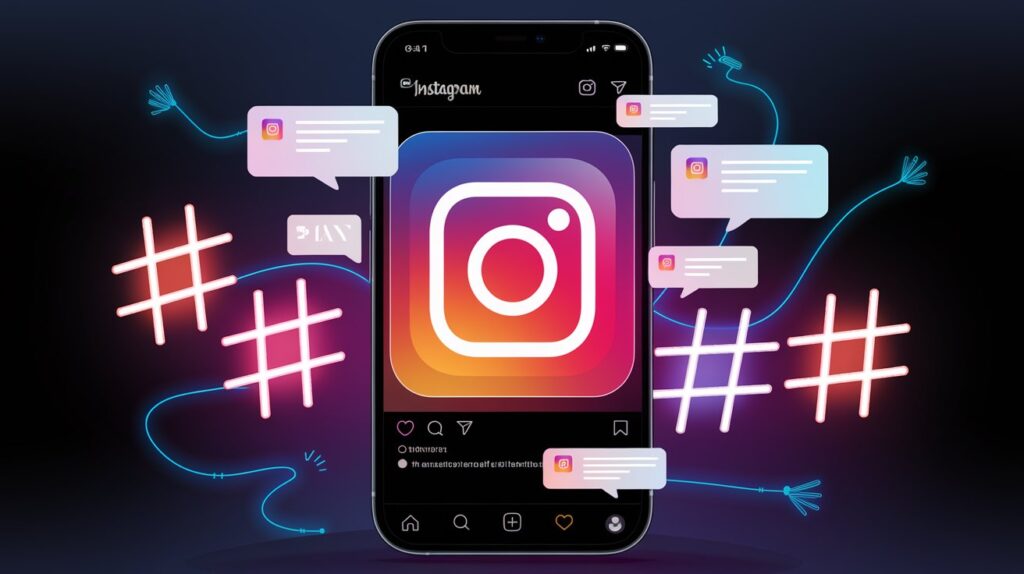 a-creative-illustration-of-a-smartphone-screen-wit-JgfDy7tqTdq3d37Elv6R3Q-aLjRNb_8RUGuuLGfrA4W9Q Person holding a magnet attracting Instagram icons like followers, likes, and comments, symbolizing social media growth tips.