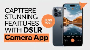 Smartphone displaying DSLR camera app interface with manual controls, showcasing a high-quality photo to highlight professional photography features.