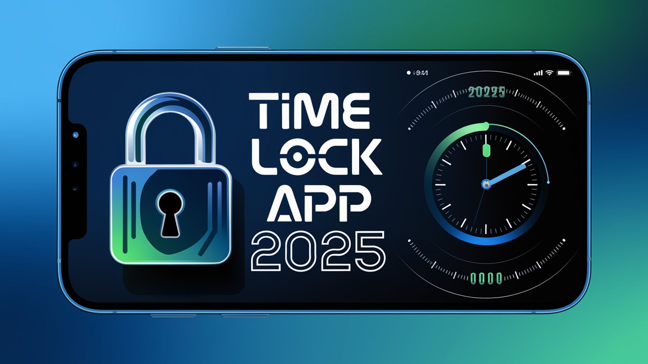 Featured image for the blog post titled 'Time Lock App 2025: Enhanced Security & Advanced Features.' The image showcases a futuristic smartphone lock screen with a padlock and fingerprint icon, highlighting enhanced security features. The background is vibrant with a gradient of blue and green colors, symbolizing technology and innovation. Elements like a clock and countdown timer emphasize the app's time management capabilities. The text 'Time Lock App 2025' is prominently displayed in bold, stylish font.