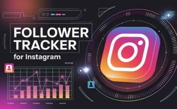 Smartphone displaying Instagram analytics with charts and follower statistics, representing a follower tracker for Instagram.