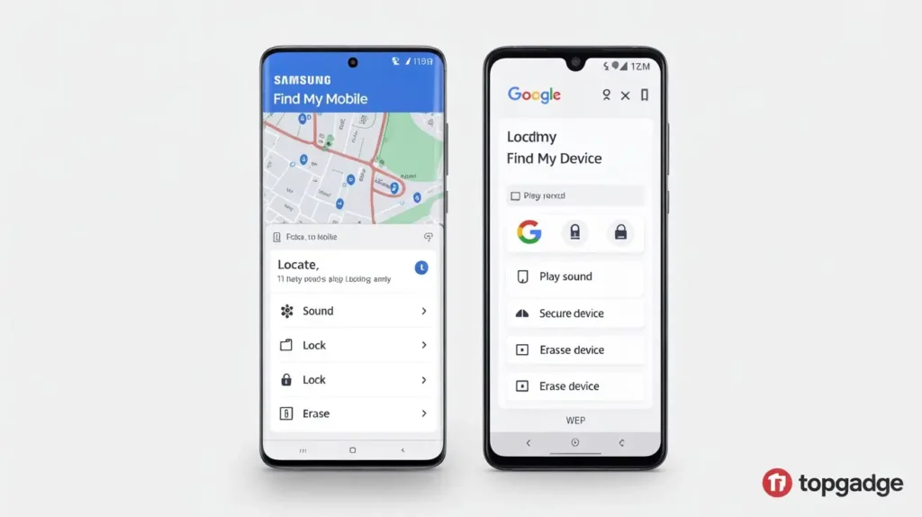 Samsung Find My Mobile vs Google Find My Device dashboard comparison