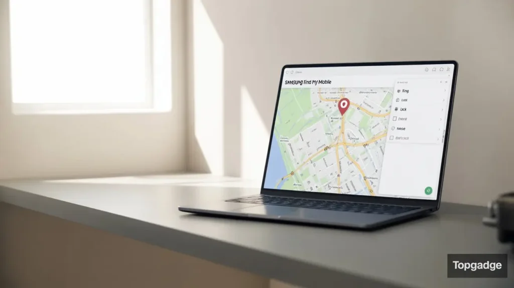 Samsung Find My Mobile website showing phone location and remote controls