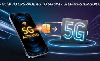 How to Upgrade 4G to 5G SIM – A digital illustration of a smartphone displaying '5G Activated' with a glowing signal icon, and a SIM card transitioning from 4G to 5G with a futuristic neon effect, symbolizing faster connectivity.