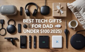 Best Tech Gifts for Dad Under $100 (2025) – Top affordable gadgets including speaker, headphones, Kindle, smart home camera, wireless charger, and more.