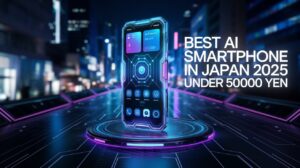 Best AI smartphone in Japan 2025 under 50000 yen with glowing futuristic design and smart features