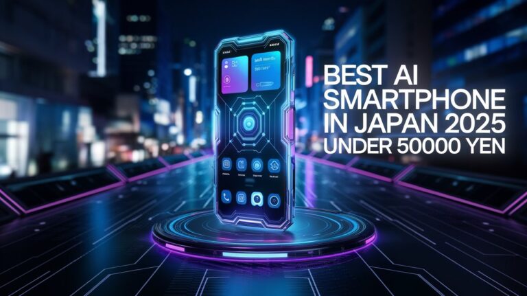 Best AI smartphone in Japan 2025 under 50000 yen with glowing futuristic design and smart features