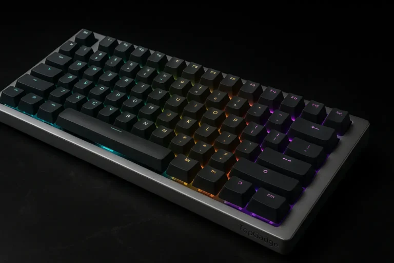 Keychron Q10 Pro mechanical keyboard on dark marble surface with RGB lighting - TopGadge Review 2025