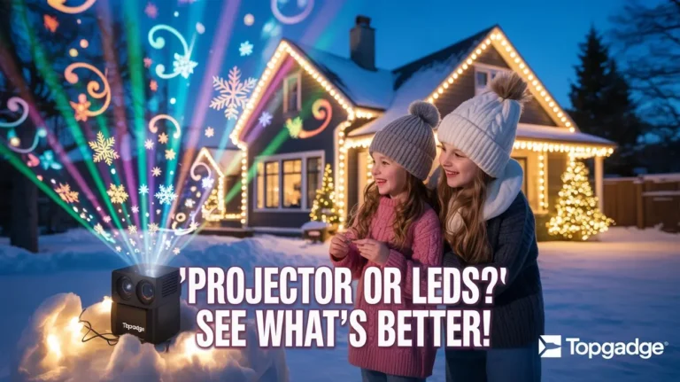 Girls enjoying Outdoor Christmas Projector Lights with vibrant winter display