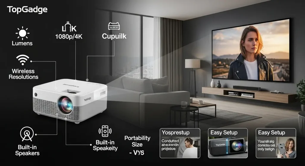 Key features to consider when choosing portable projector for home cinema - brightness, resolution, connectivity and portability comparison