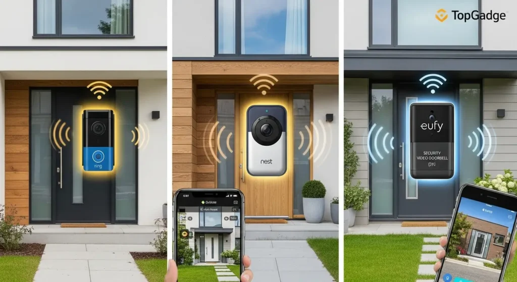 Recommended Video Doorbells for Birmingham Homes featuring Ring, Nest, and Eufy smart doorbells with live mobile feed and motion alerts.
