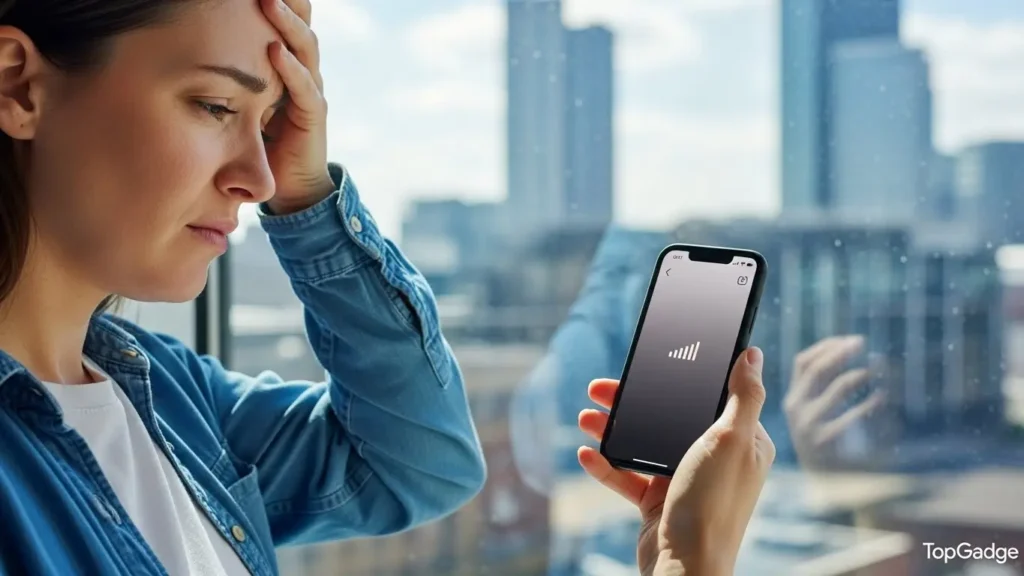 Person trying quick fixes for EE signal problems in Birmingham today on smartphone – TopGadge guide.