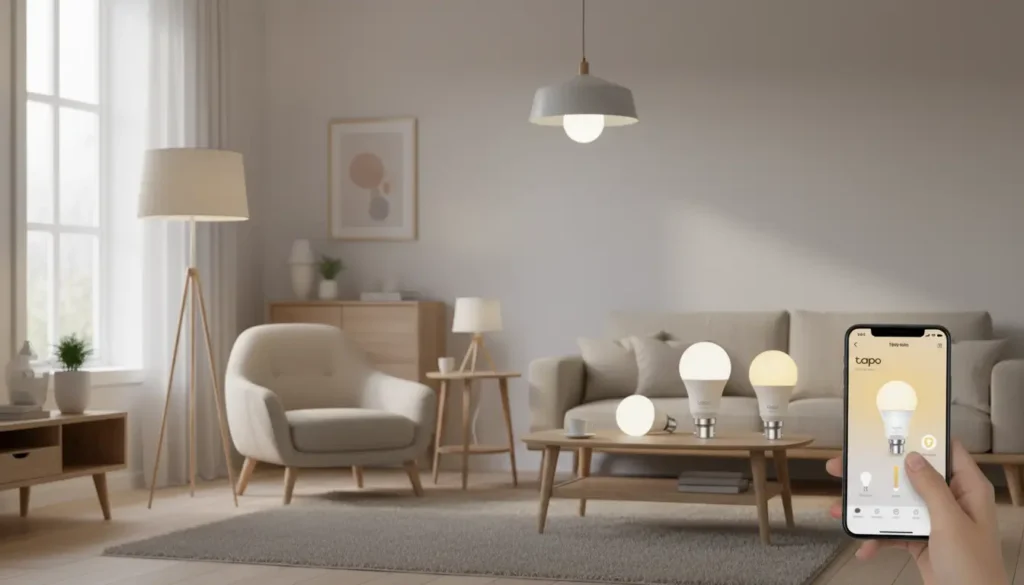 TP-Link Tapo smart bulb 3-pack for energy saving UK — dimmable, voice control, schedule timers.