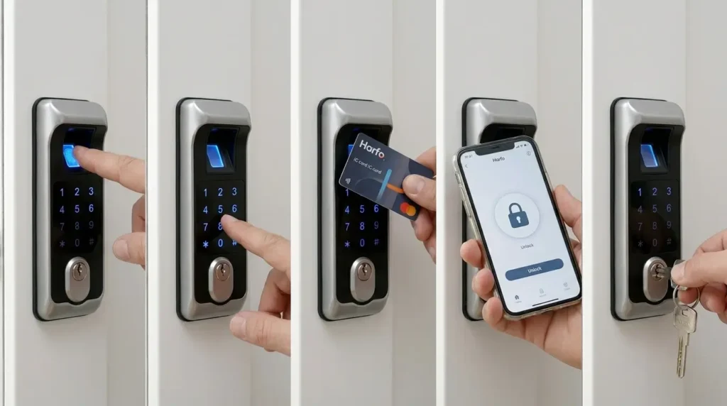 harfo-smart-lock-5-ways-to-unlock Harfo Smart Lock Review UK — 5 ways to unlock: fingerprint, passcode, IC card, app, and physical key