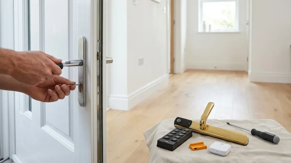 yale-conexis-l2-installation-uk Yale Conexis L2 Review UK — installation process, removing old door handle, no drilling required, DIY installation for UK renters
